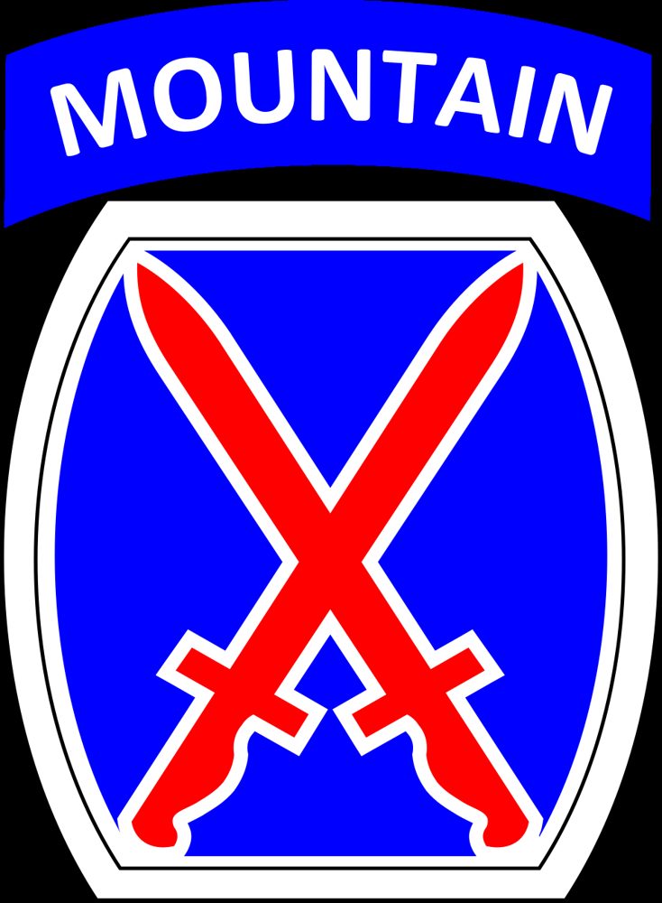 Shoulder sleeve patch of the U.S. 10th Mountain Division  The 10th Mountain shoulder patch consists of a white-bordered powder keg. The powd