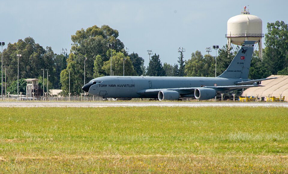A KC-135 Stratotanker assigned to 10th Tanker Base, Incirlik Air Base, Turkey, awaits to take-off to support a NATO mission in partnership w