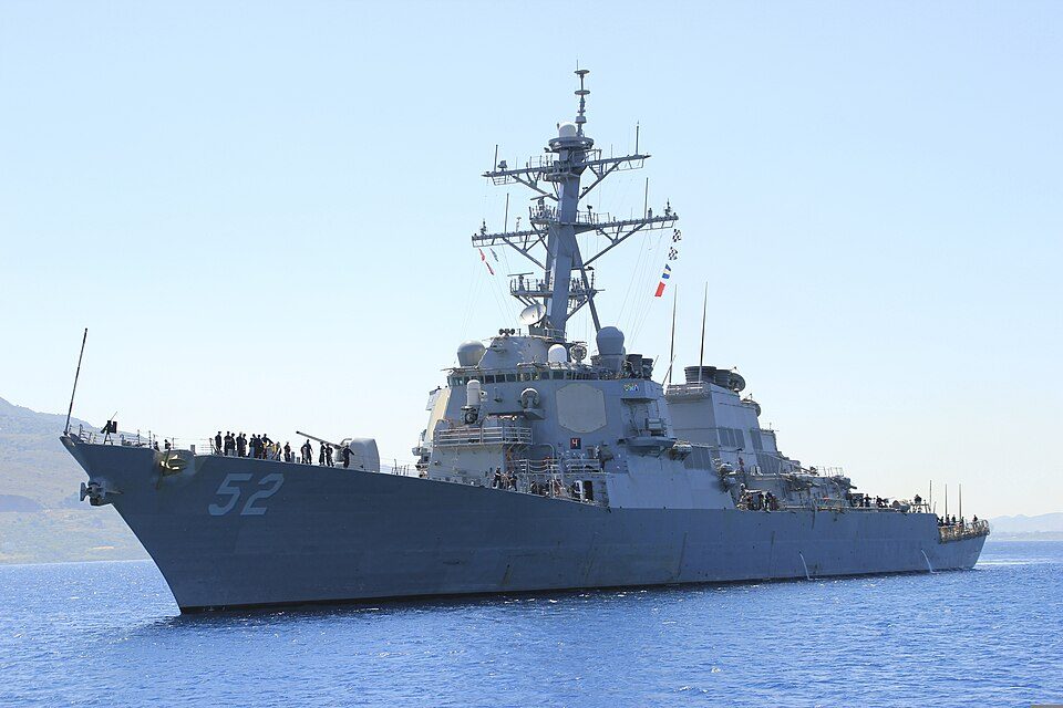 The guided missile destroyer USS Barry (DDG 52) arrives in Souda Bay, Crete April 29, 2013. The Barry was deployed to the U.S. 6th Fleet are
