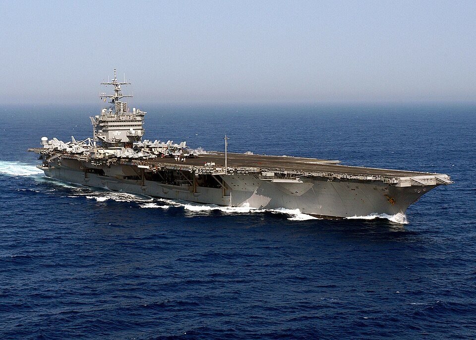 The U.S. Navy aircraft carrier USS Enterprise (CVN-65) underway in the Atlantic Ocean on 14 June 2004. Enterprise, with assigned Carrier Win