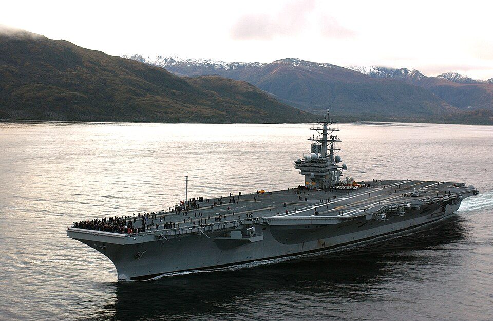 USS Ronald Reagan traveling through the Straits of Magellan, to San Diego, CA, in a transfer move.