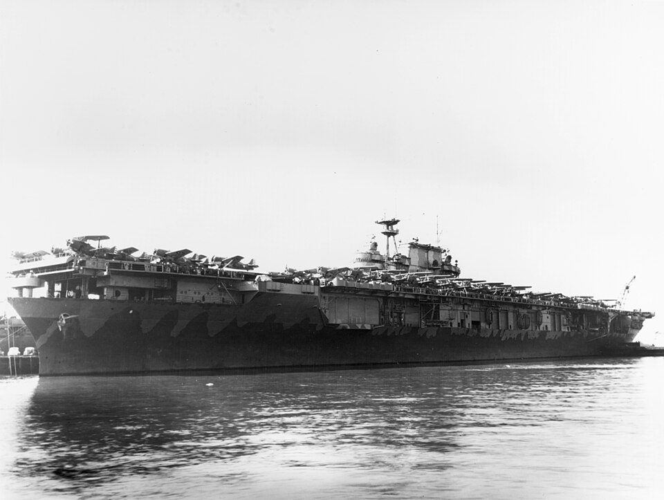 USS Hornet (CV-8) alongside Pier 7 at Norfolk in February 1942